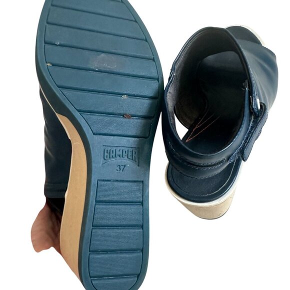 CAMPER Navy Blue Leather Peeptoe Wedges Size 37 - Picture 2 of 7
